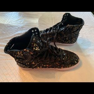 Black & gold sequin high tops.  Worn about 2 times